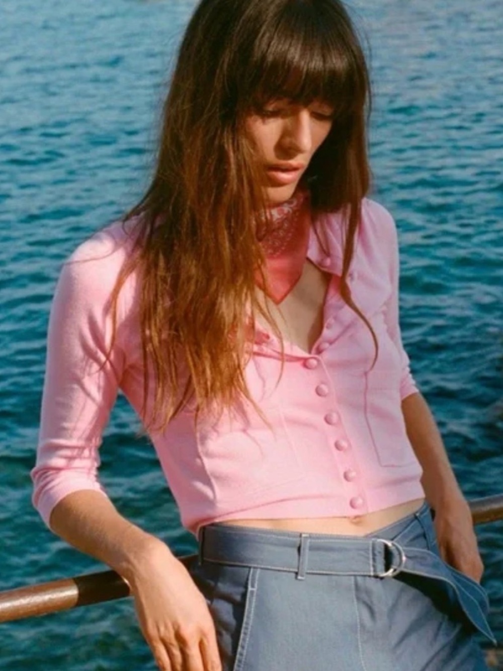 Zara BASIC BELOW THE ELBOW SLEEVE KNIT CARDIGAN in Pink